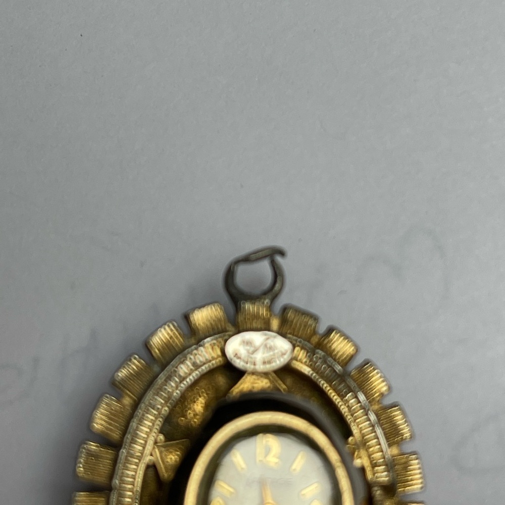 Vintage Vantage Watch Pendant Gold Tone Setting Rose Blue Green Facet Glass - Picture 7 of 7